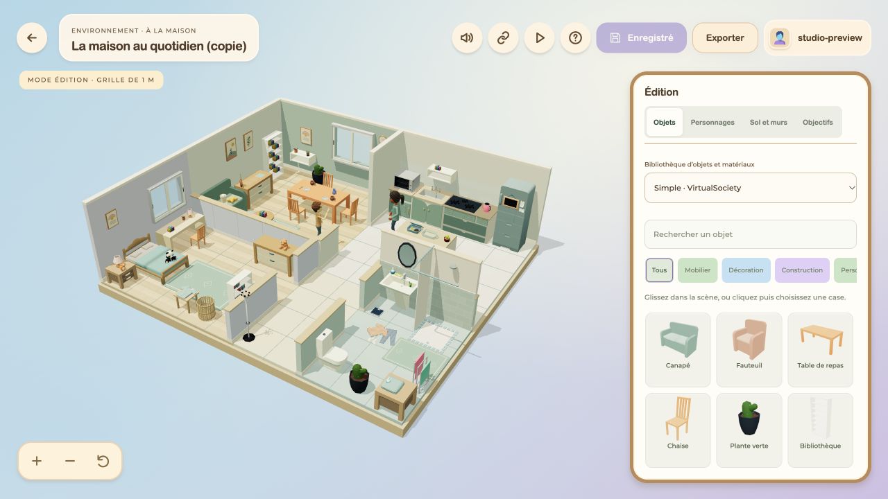 Éditeur ScenaCare : adaptation des objets et des interactions dans une expérience